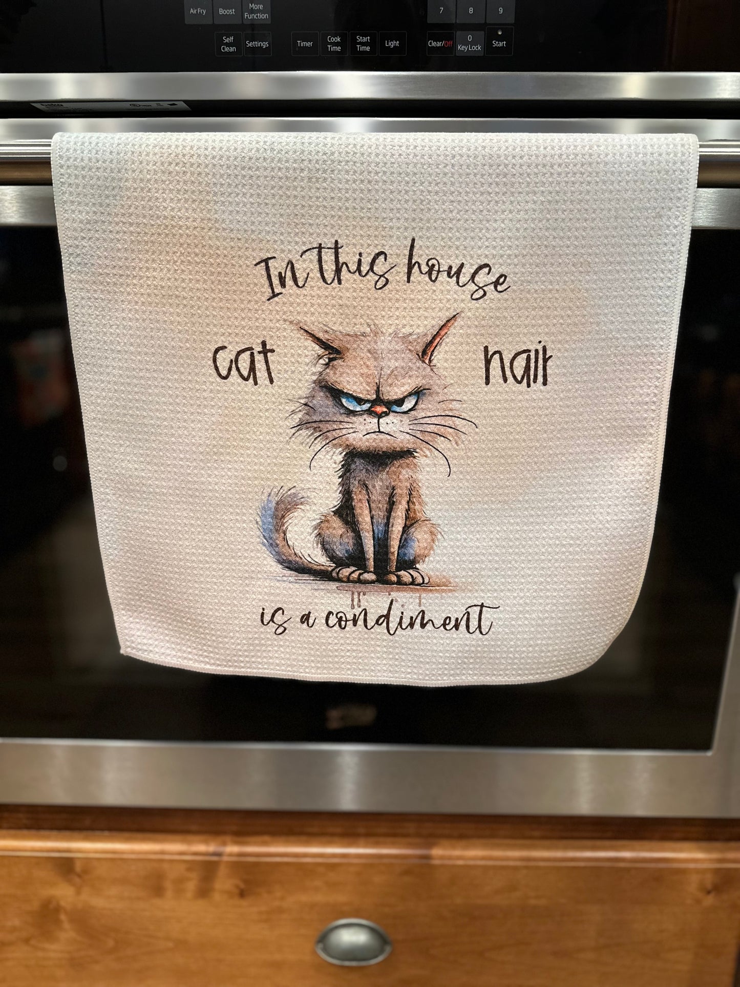 Cat Hair is a condiment Waffle Kitchen Towel