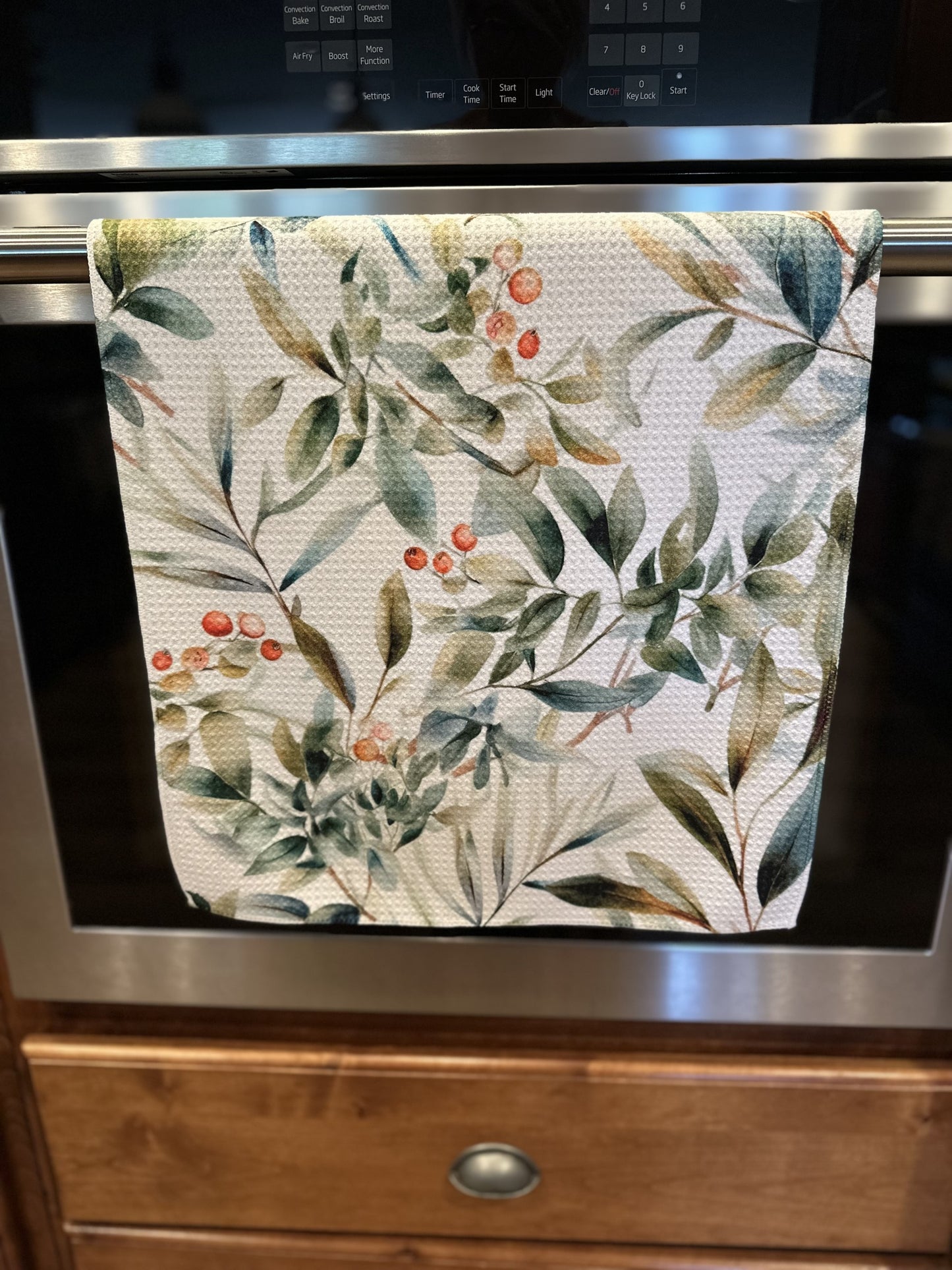 Greenery with berries Waffle kitchen towel