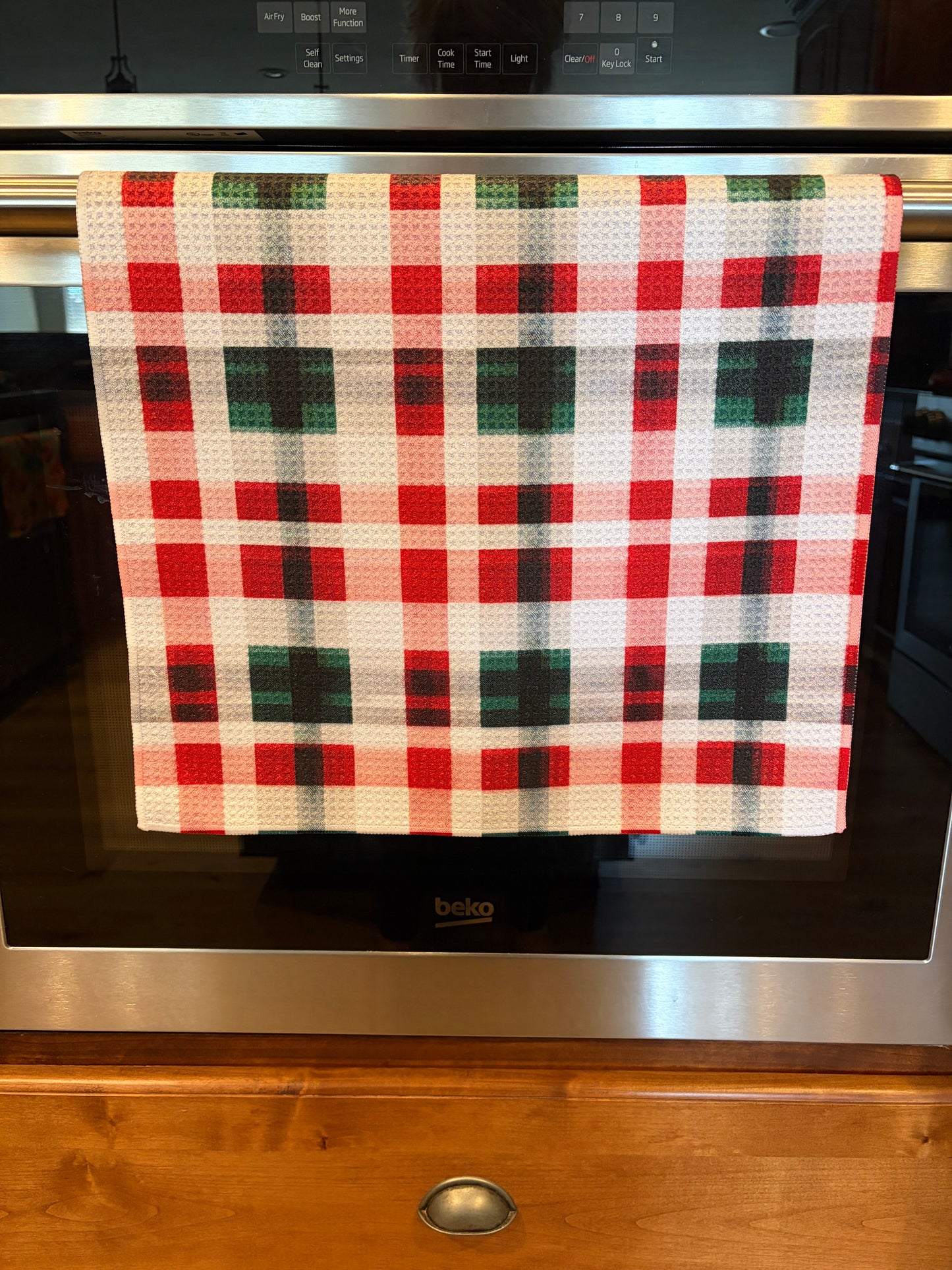 Red & Green Christmas Plaid waffle kitchen towel