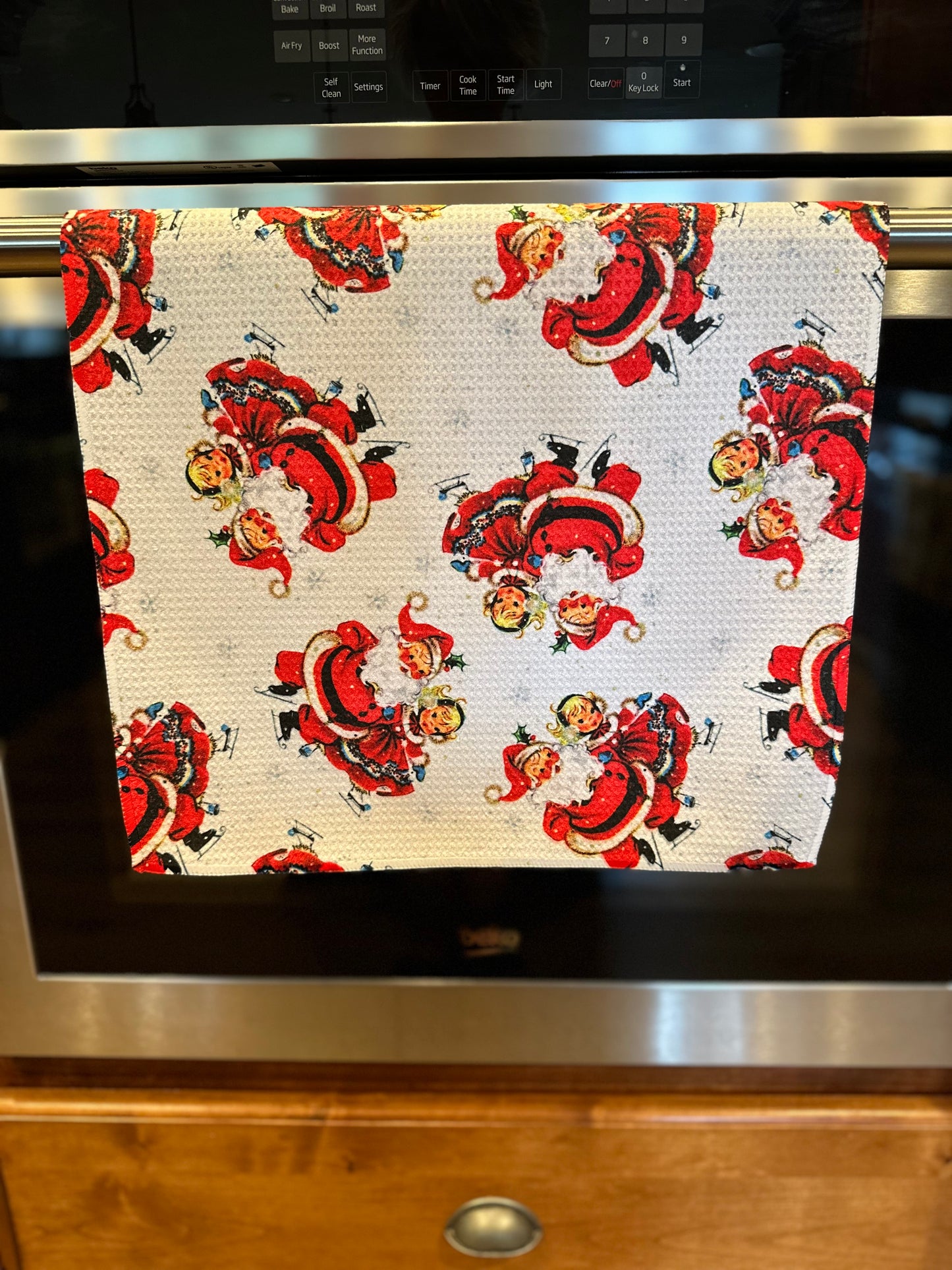 Vintage Christmas Santa Waffle Kitchen Towel