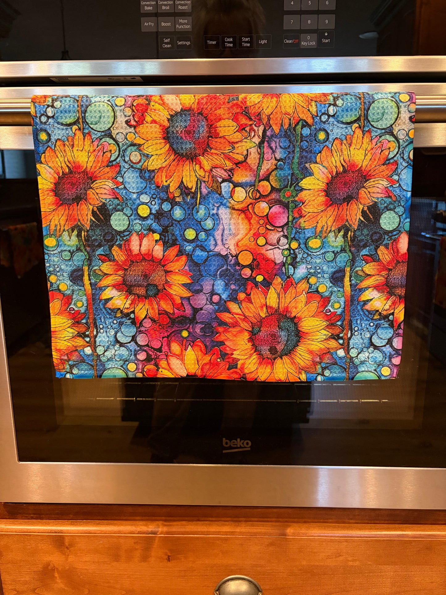 Alcohol Ink Bold Sunflower Waffle Kitchen Towel
