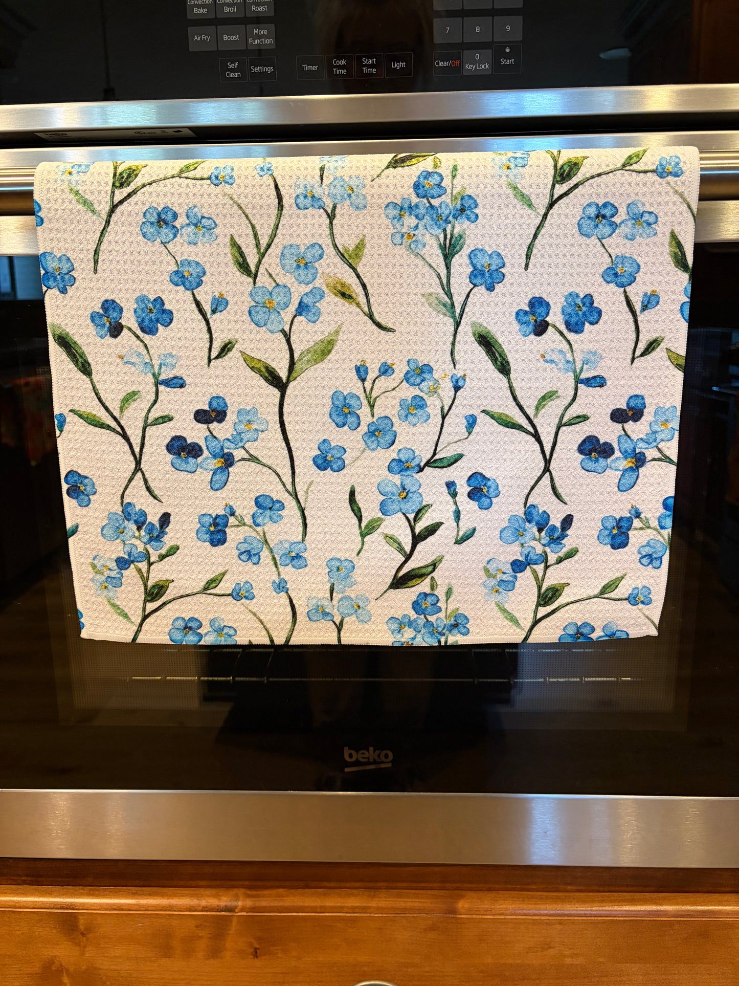Lite Blue Boy Floral Waffle Kitchen Towel