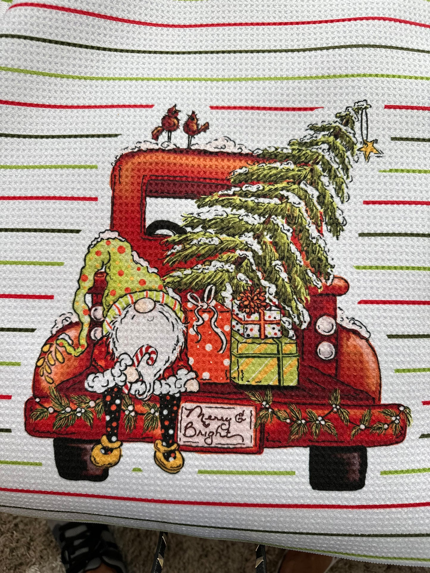 Vintage christmas gnome Waffle Kitchen Towel