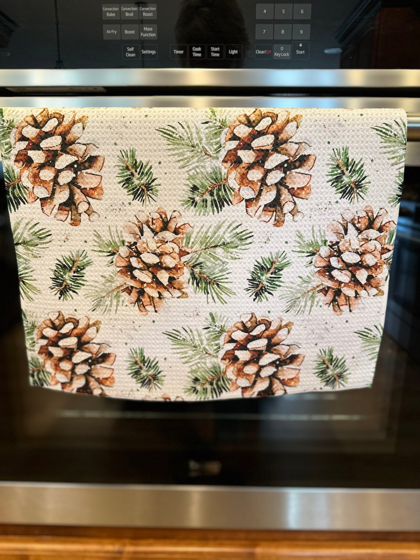 Watercolor christmas pine Waffle Kitchen Towel