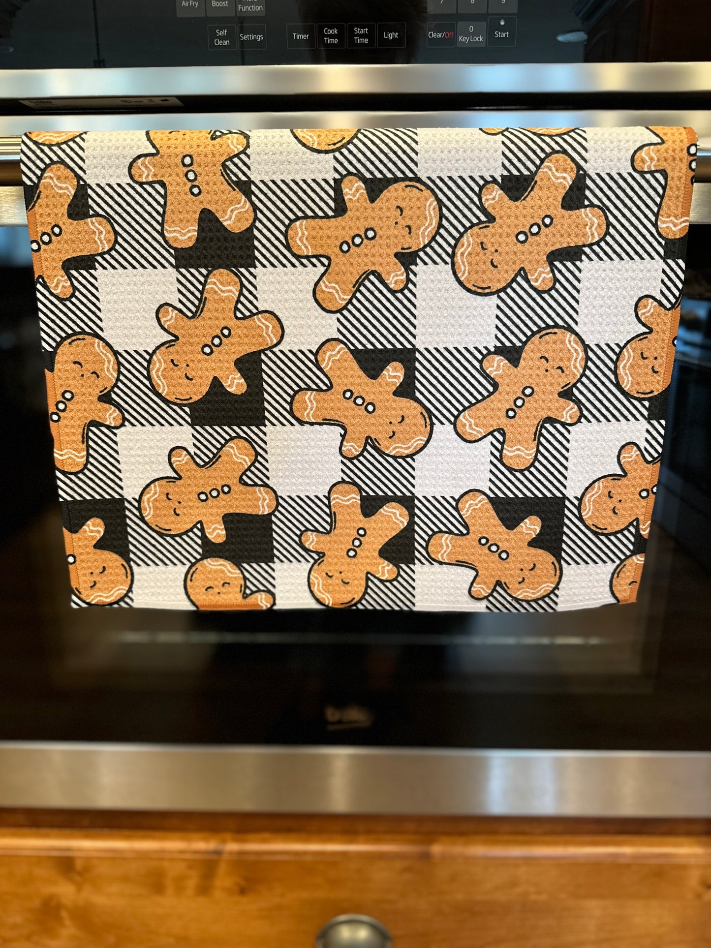 Gingerbread man buffalo plaid Waffle Kitchen Towel