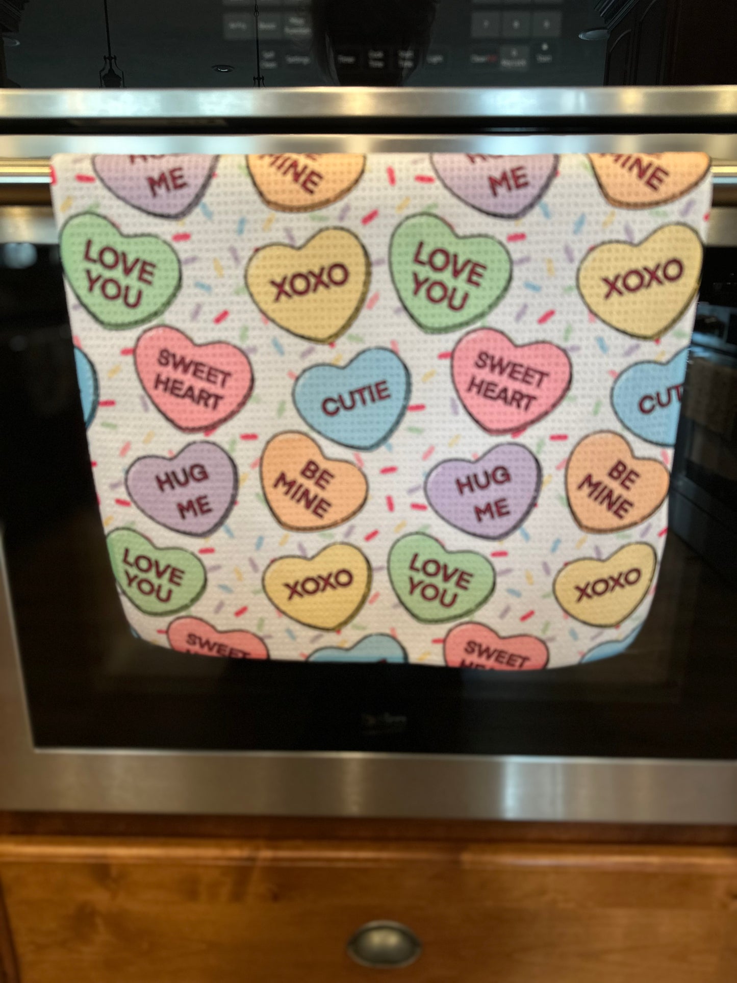 Candy hearts waffle kitchen towel