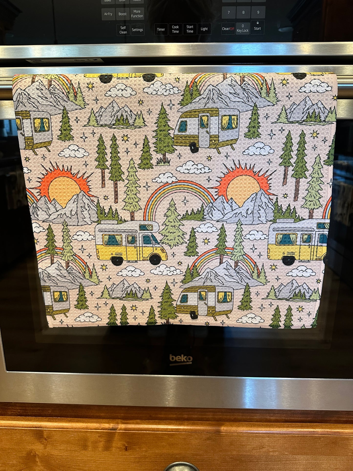 Retro Camping Waffle Kitchen Towel