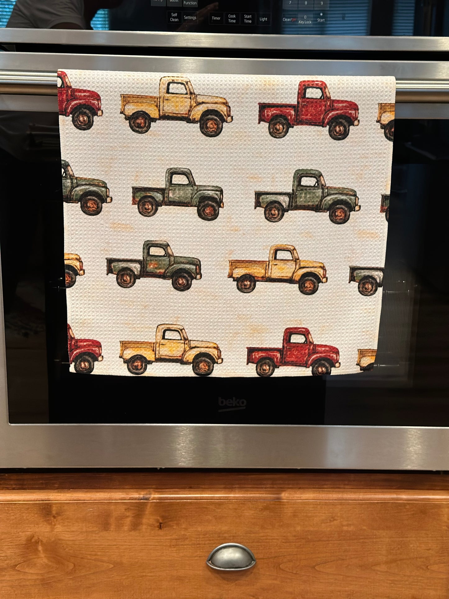 Vintage Trucks Waffle Kitchen Towel