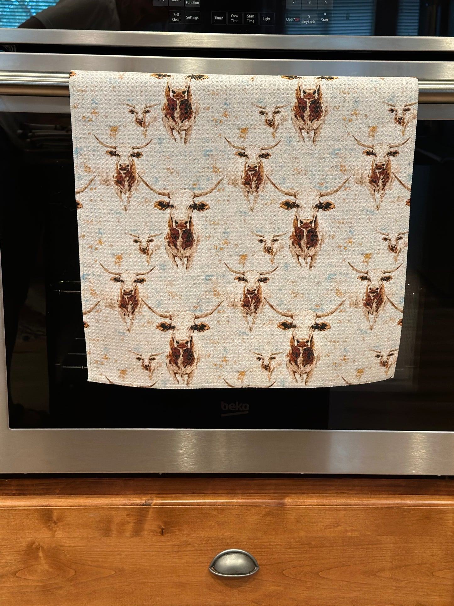 Longhorn Bulls Waffle Kitchen Towel