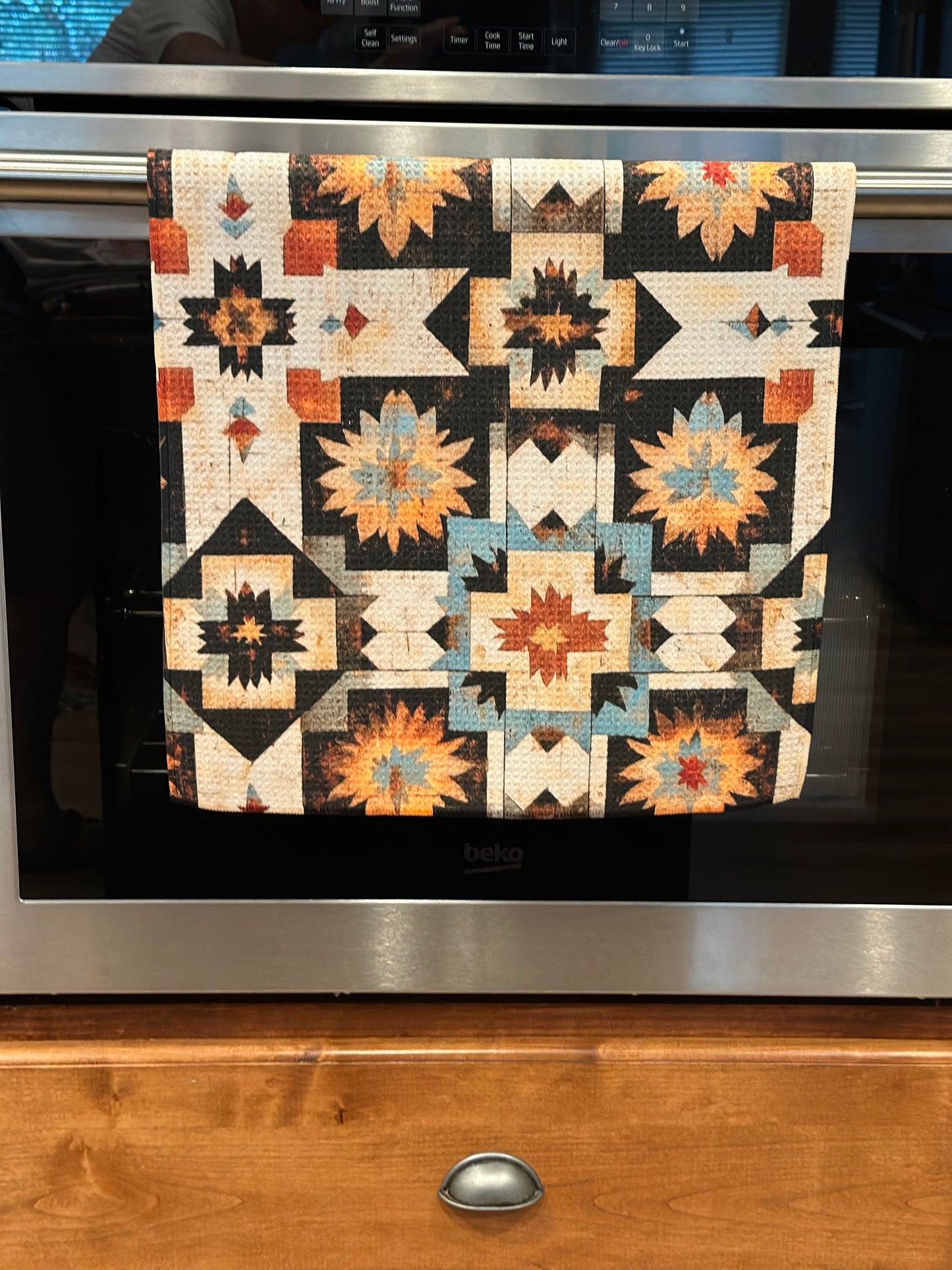 Western tribal waffle kitchen towel