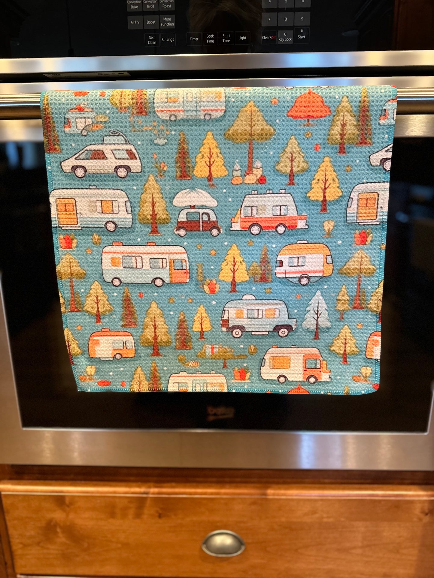 Camping trip waffle kitchen towel