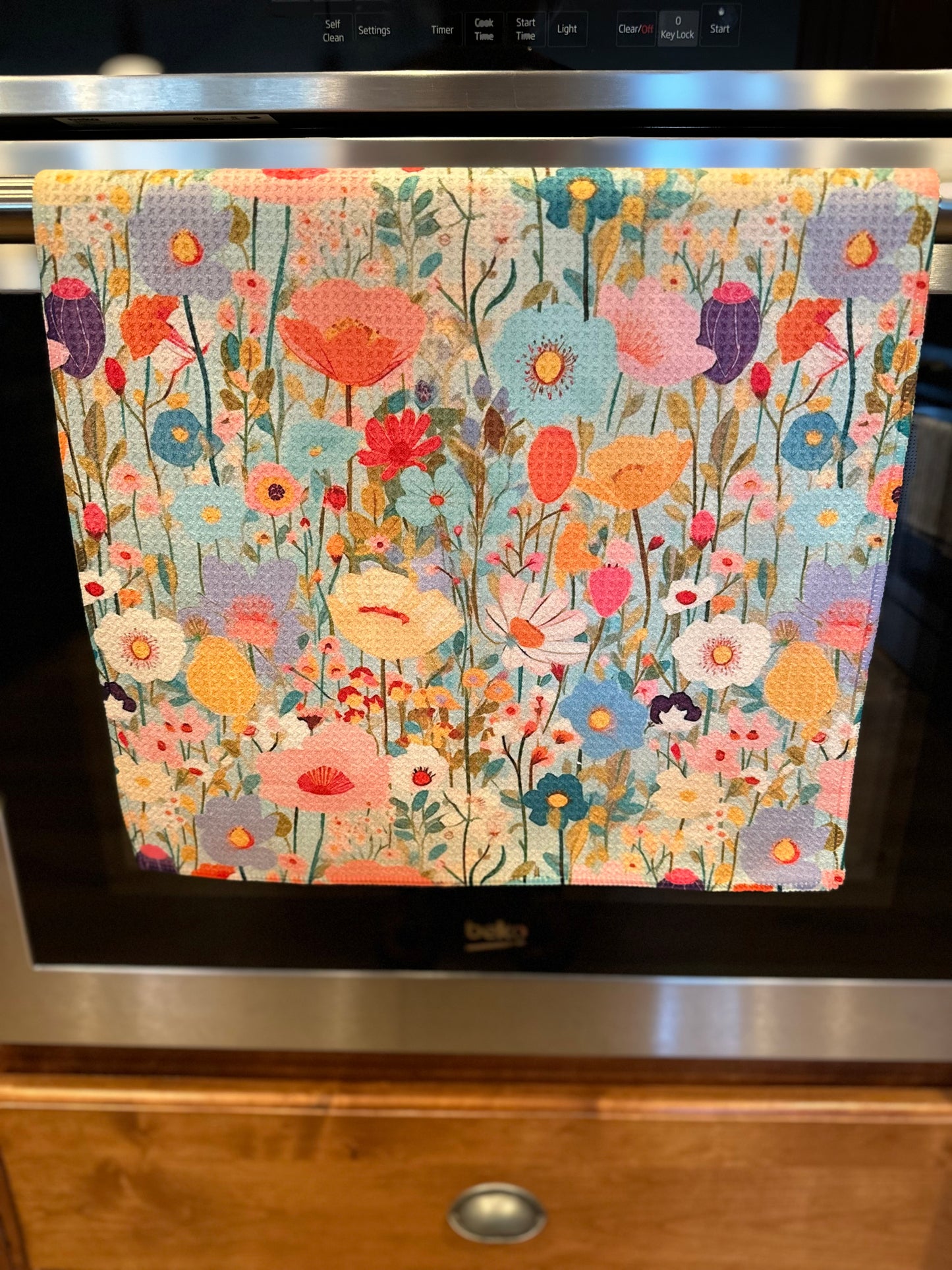 Boho floral waffle kitchen towel