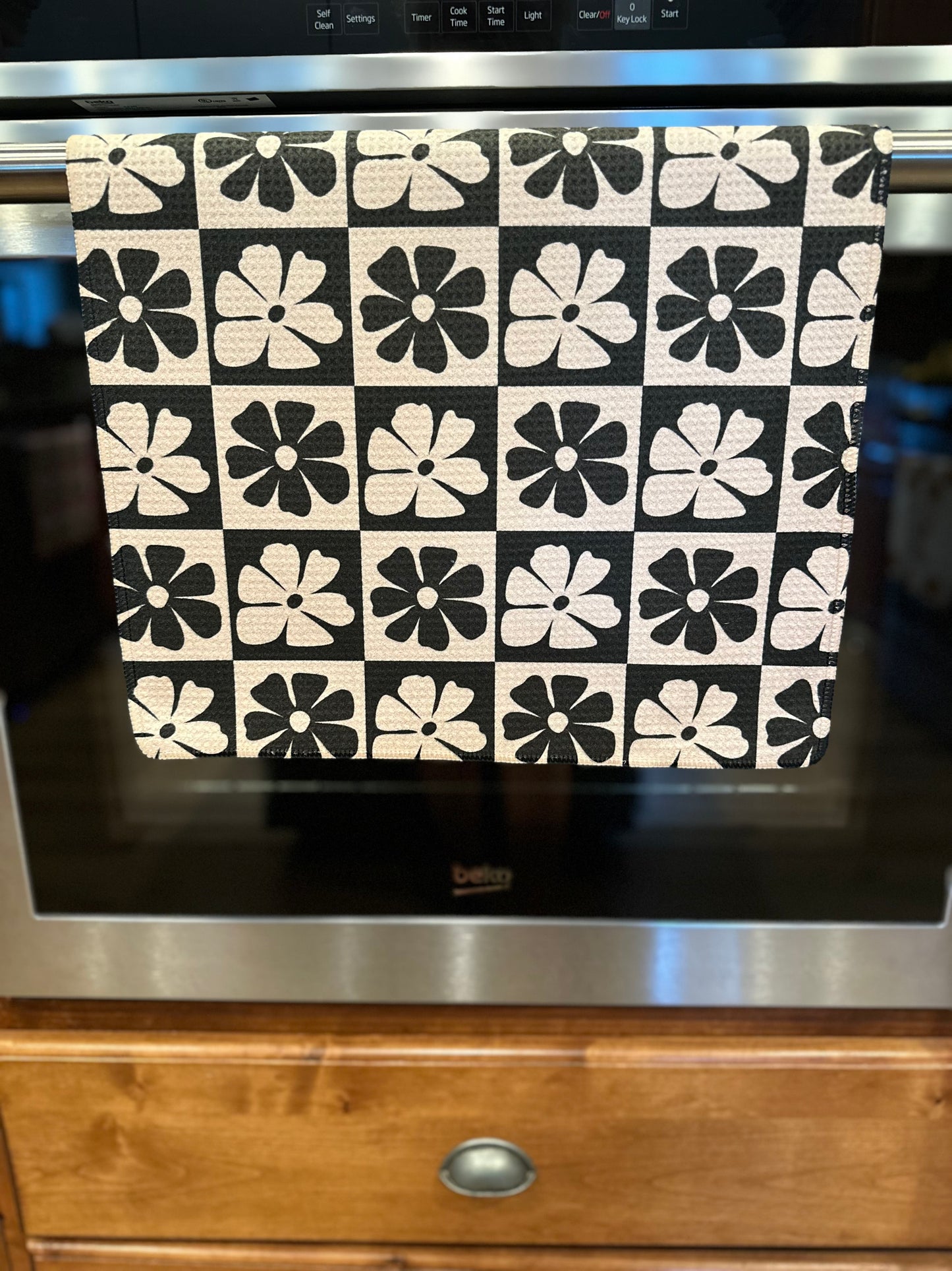Retro flower square Waffle Kitchen Towel