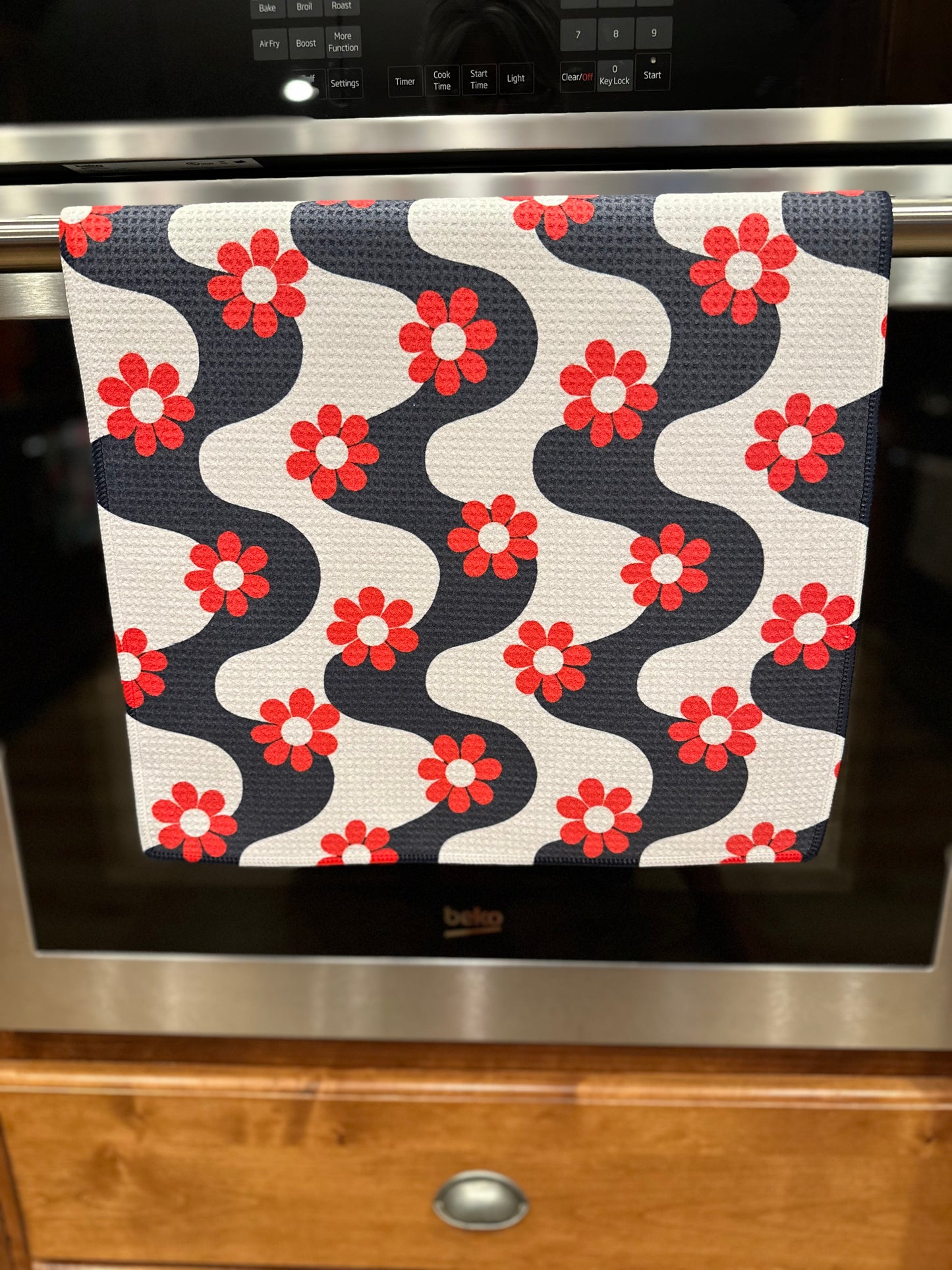 Retro patriotic floral Waffle Kitchen Towel