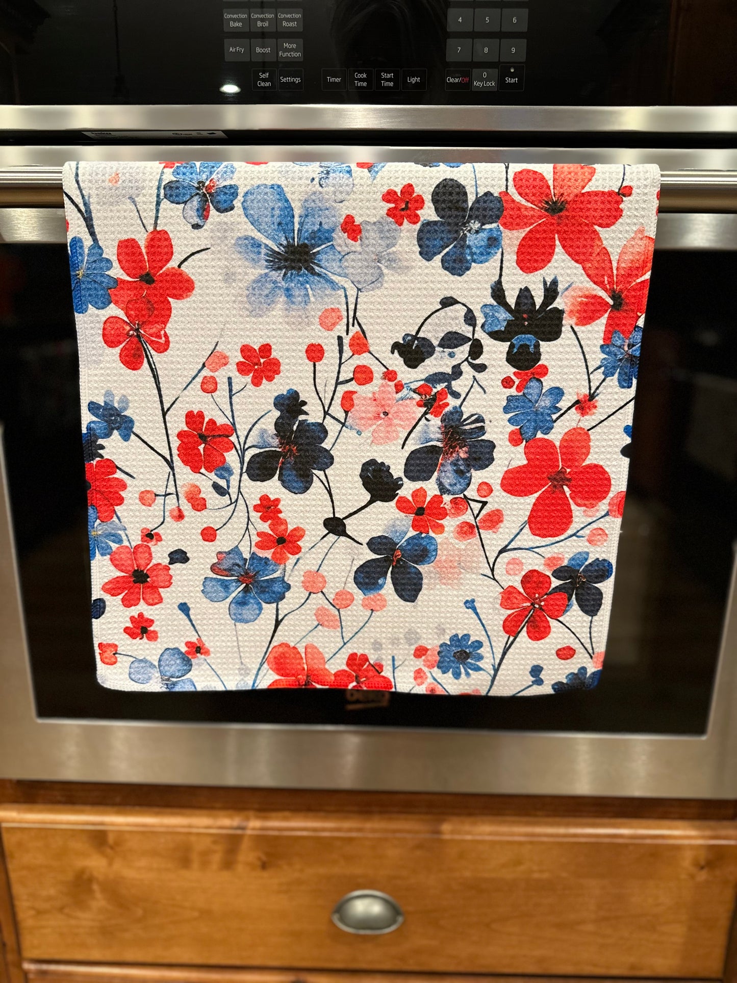 Pretty 4th Flowers Waffle Kitchen Towel