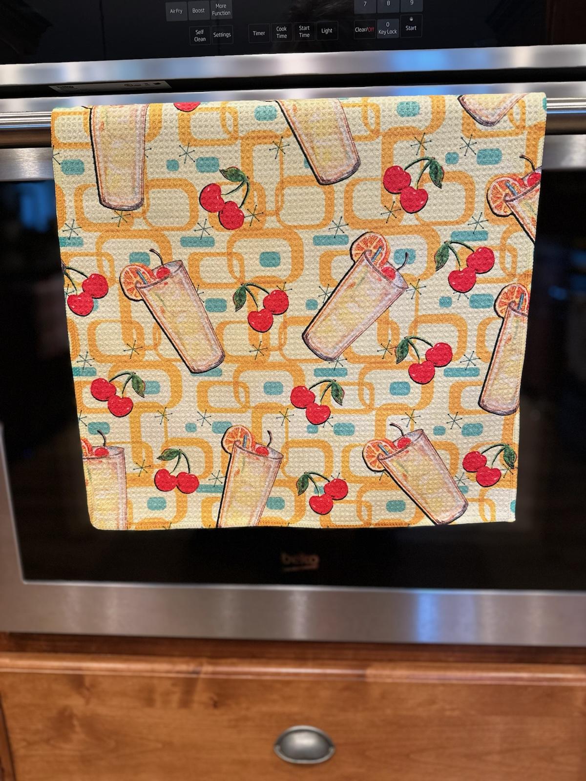Mid Century Cherry Lemonade Waffle kitchen towel