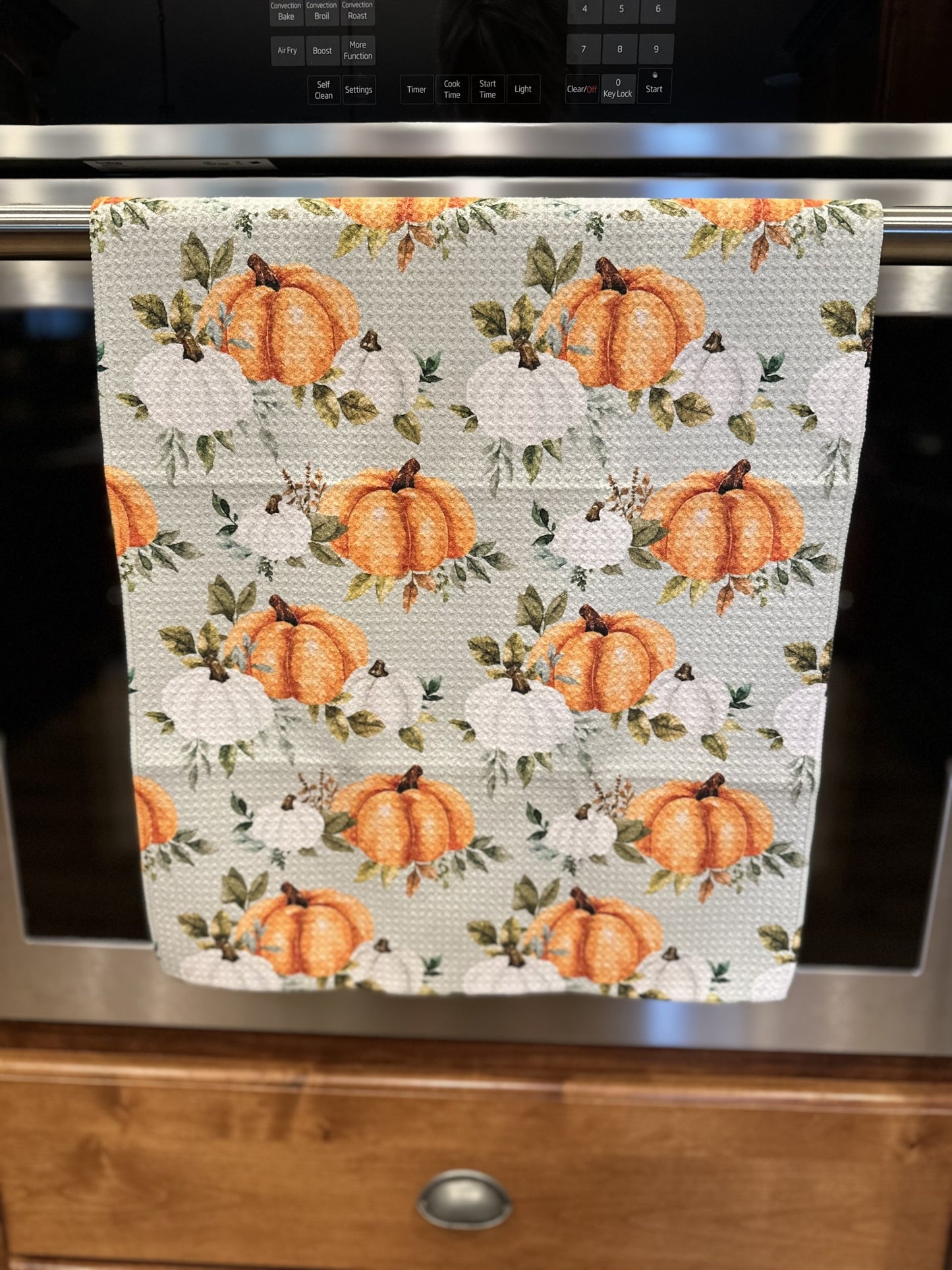 Pumpkin & Leaves Waffle kitchen towel