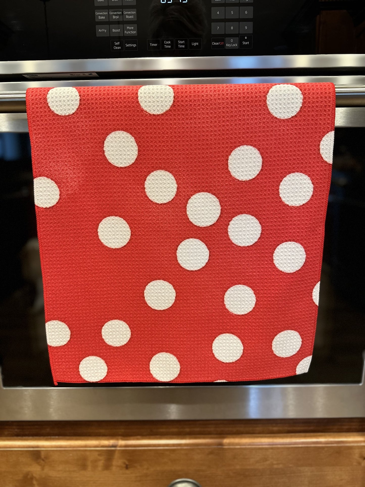 Red & white dots Waffle kitchen towel