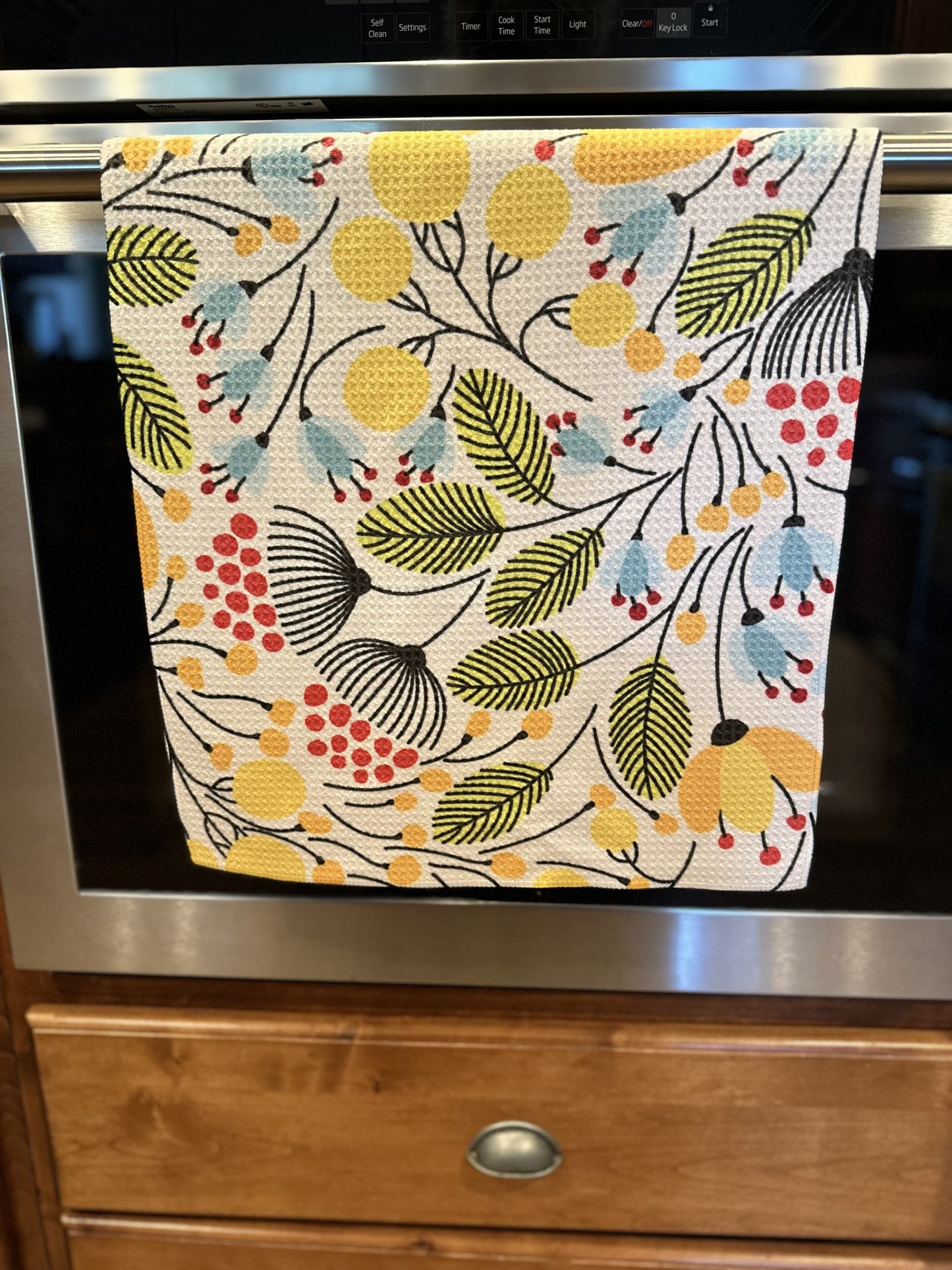 Retro Flowers Waffle kitchen towel