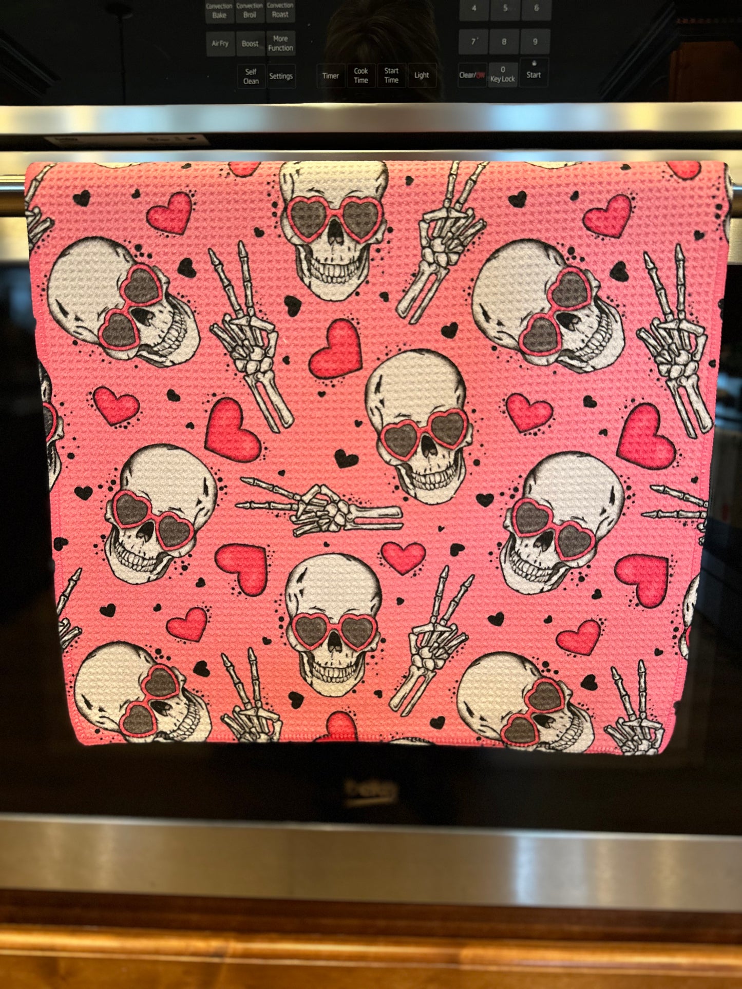 Valentine Skulls Waffle Kitchen Towel