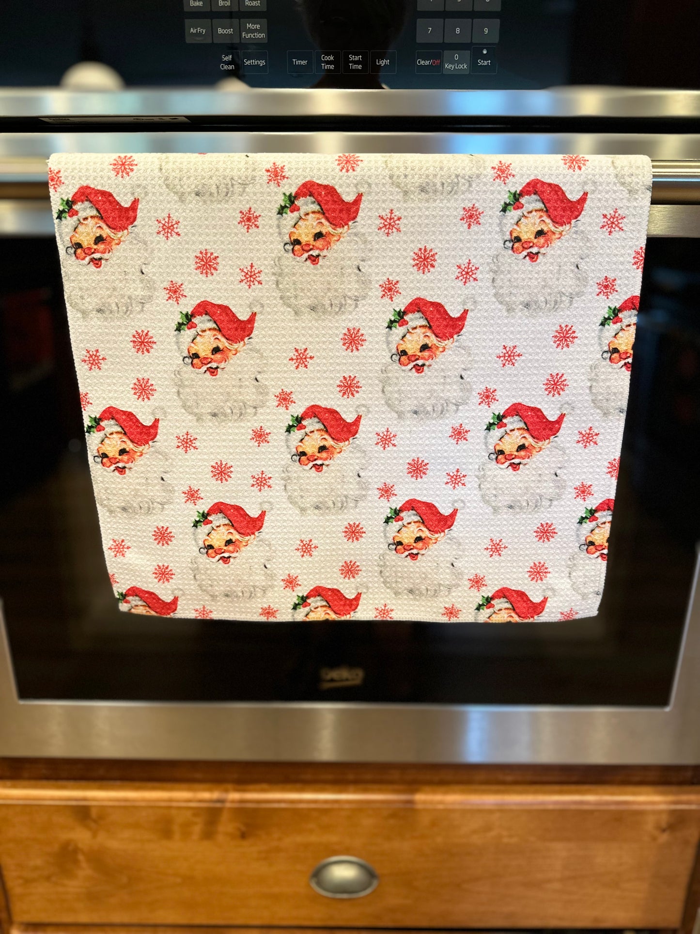 White Santa Waffle Kitchen Towel