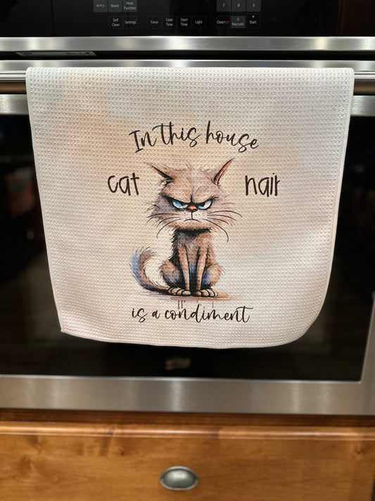 Cat Hair is a condiment Waffle Kitchen Towel