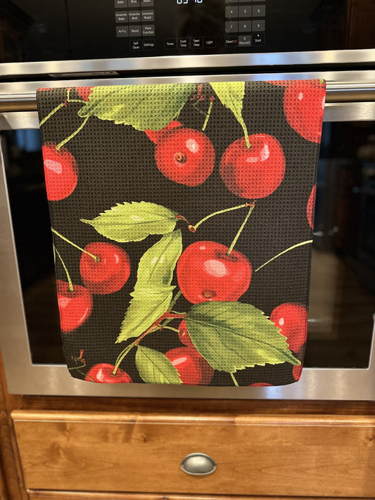 Cherries waffle kitchen towel