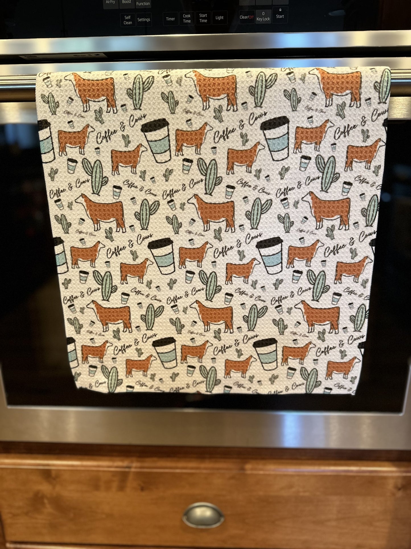 Coffee & cows waffle kitchen towel