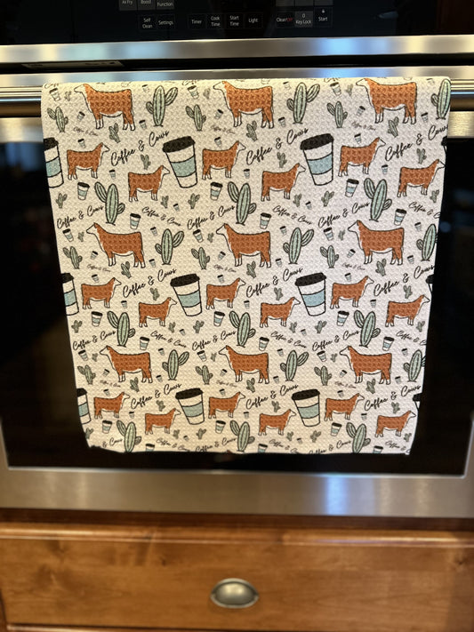 Coffee & cows waffle kitchen towel