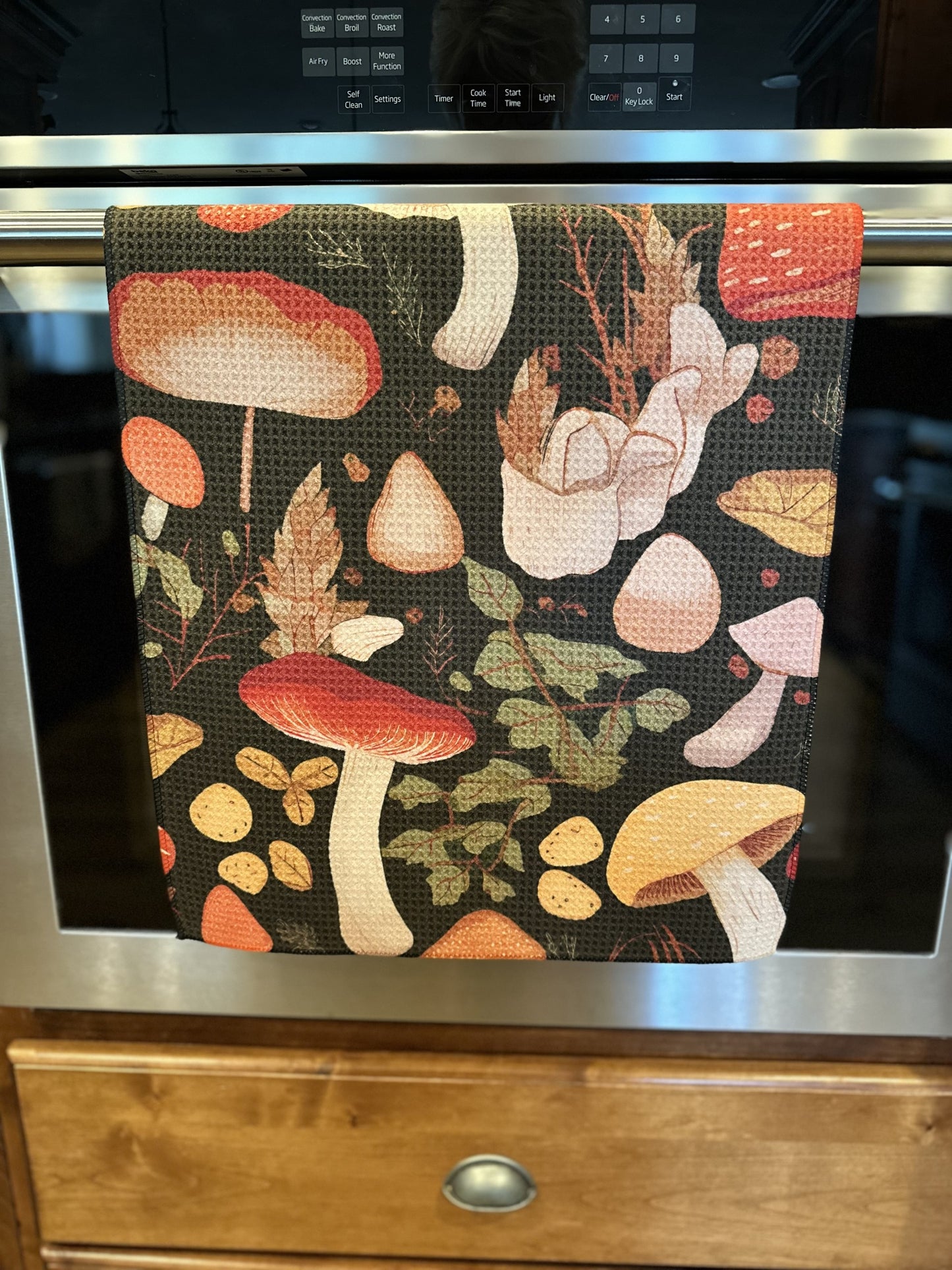 Cooking with mushrooms waffle kitchen towel