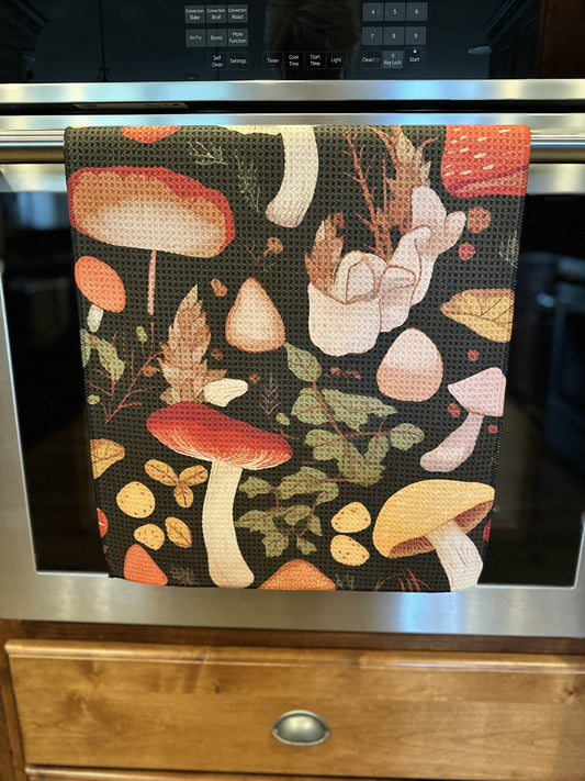 Cooking with mushrooms waffle kitchen towel