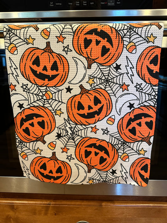 Cute pumpkin face Waffle kitchen towel