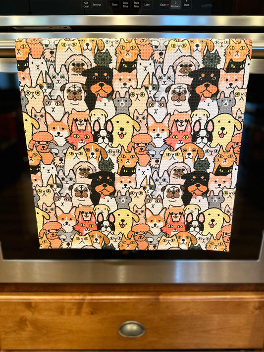 Dogs & Cats Waffle Kitchen Towel