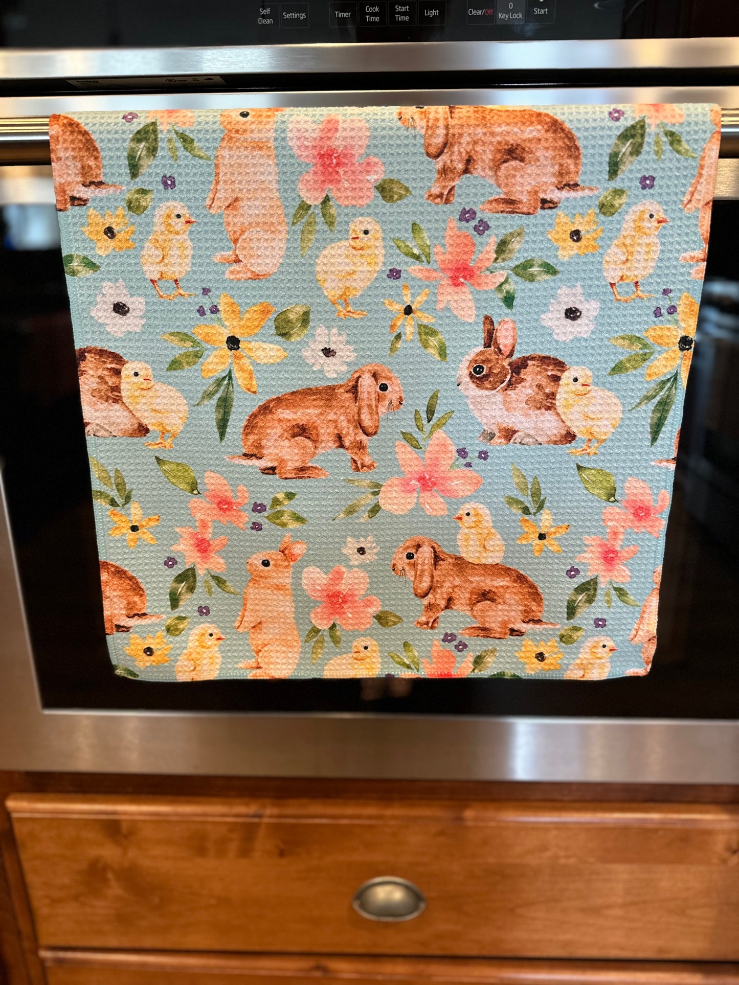 Easter Bunny & Chicks Waffle Kitchen Towel
