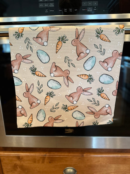 Easter Bunny Loves Carrots Waffle Kitchen Towel