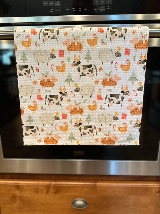 Farm Nativity Waffle Kitchen Towel