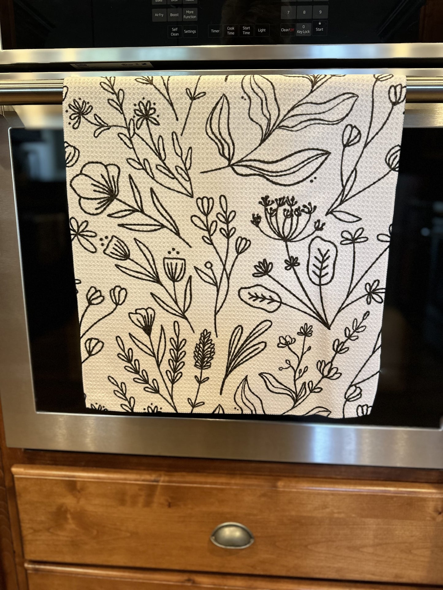 Hand drawn floral Waffle kitchen towel