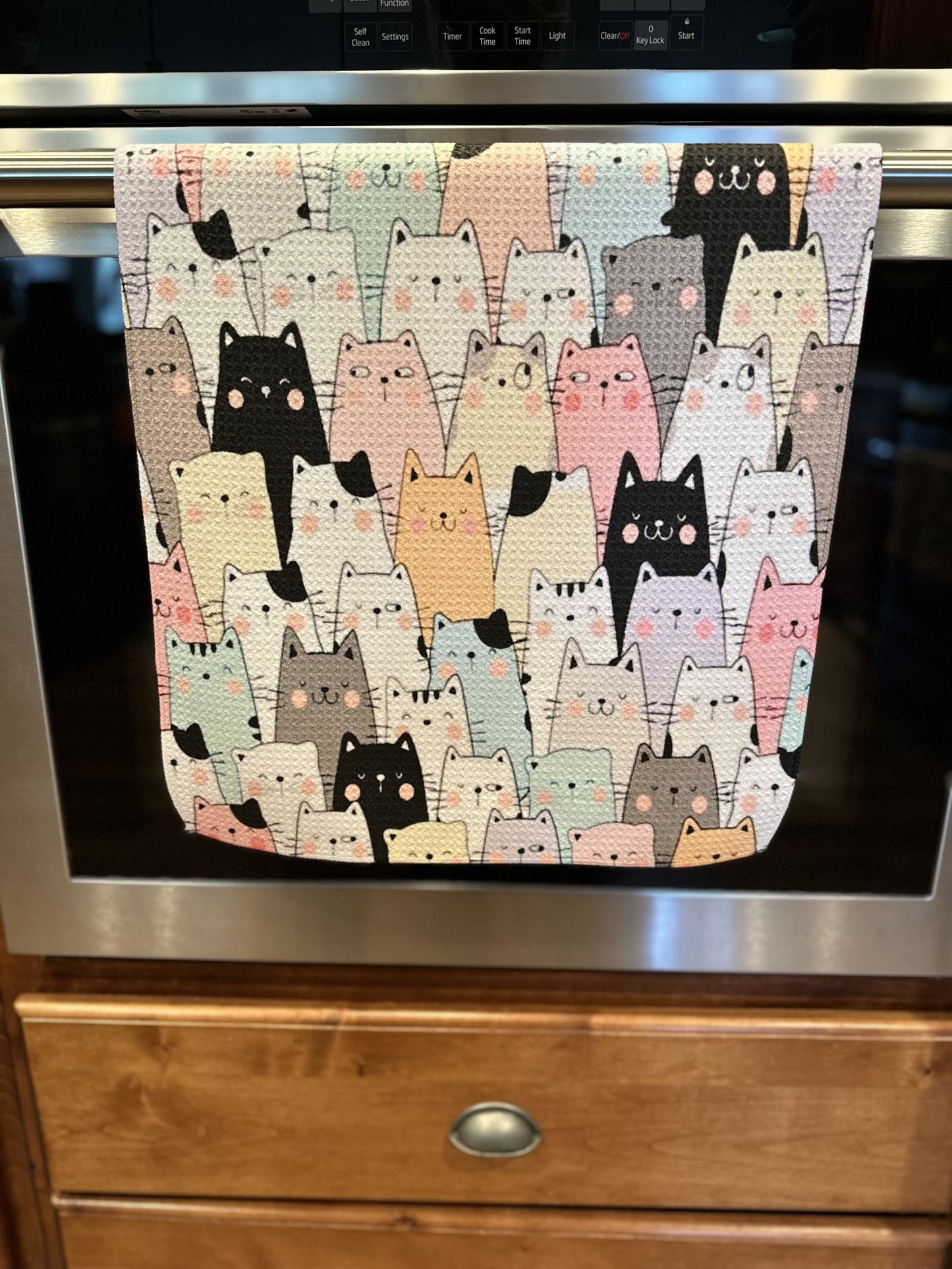 Here kitty kitty Waffle kitchen towel
