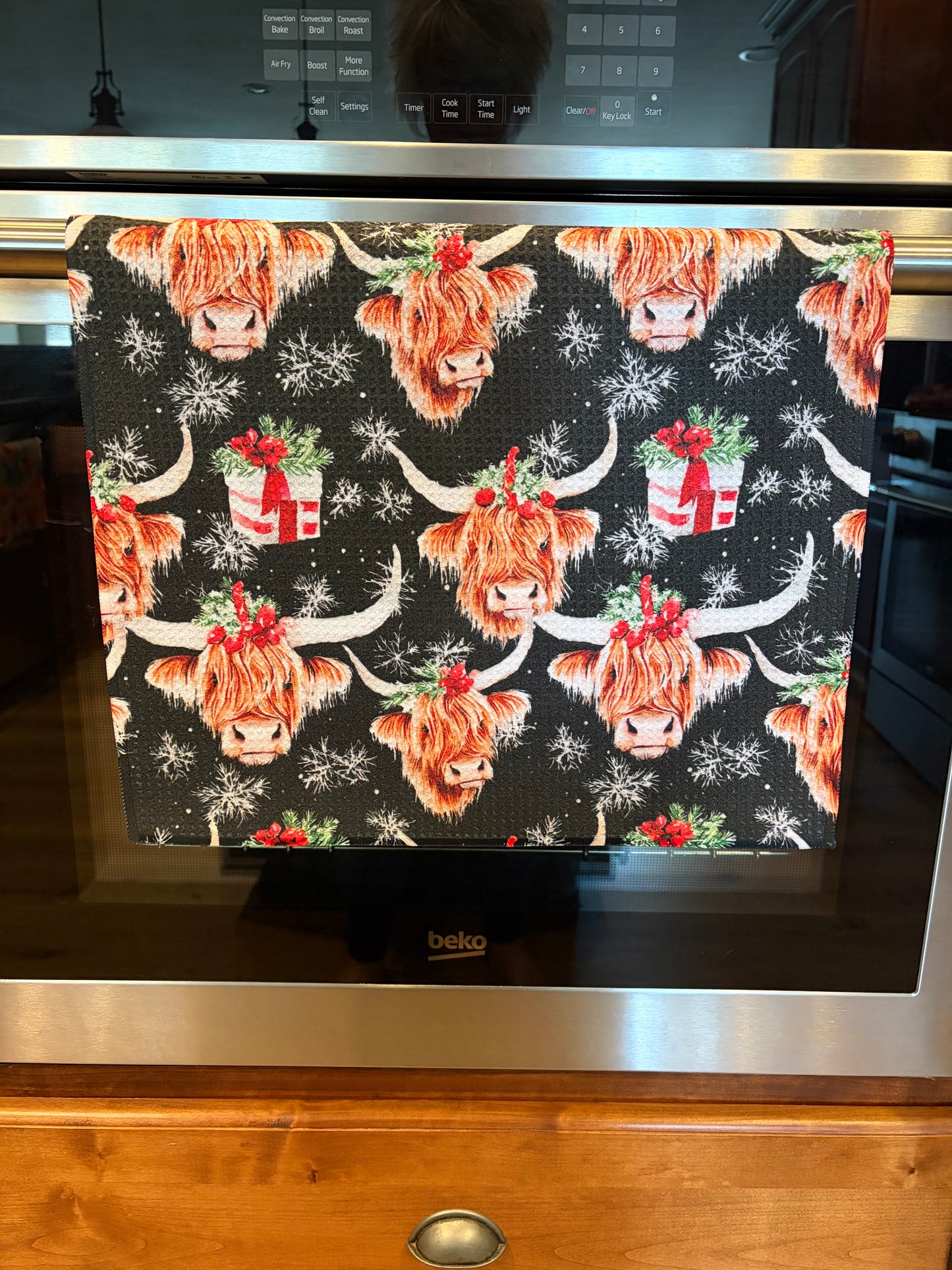 Christmas highland cows waffle kitchen towel