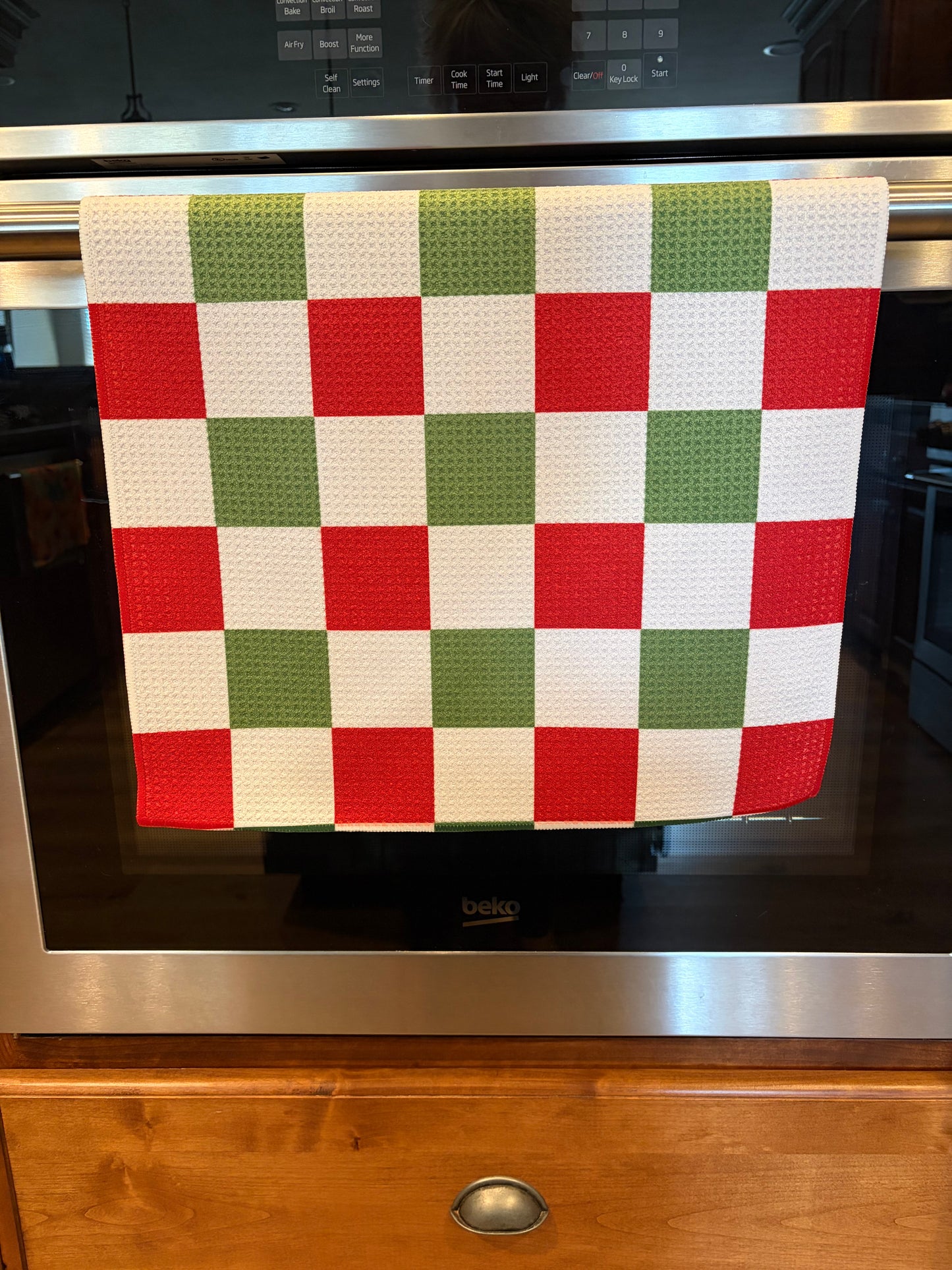 Red & Green Checkered waffle kitchen towel