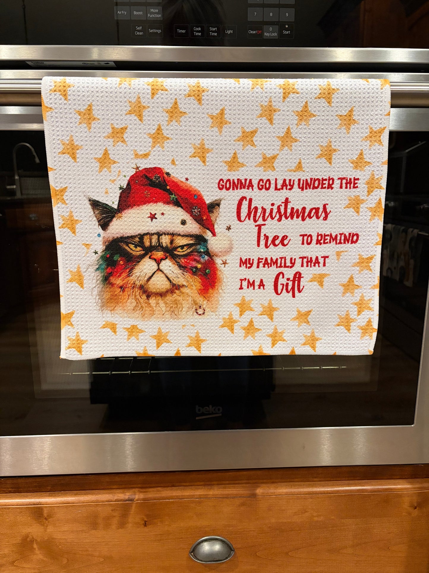 Christmas kitty waffle kitchen towel