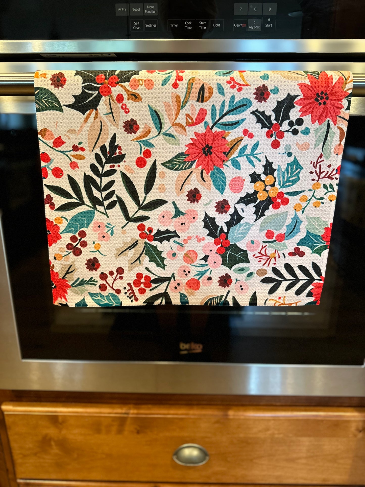 Christmas Flowers Waffle Kitchen Towel