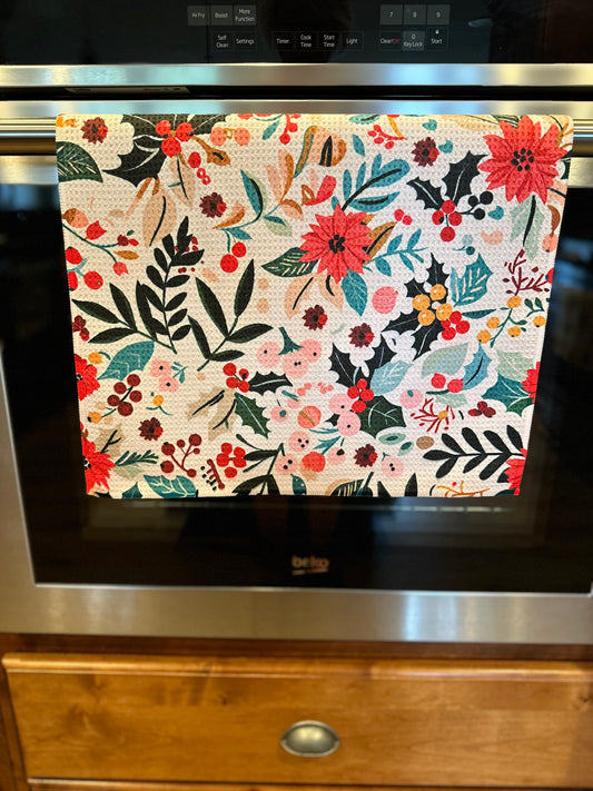 Christmas Flowers Waffle Kitchen Towel