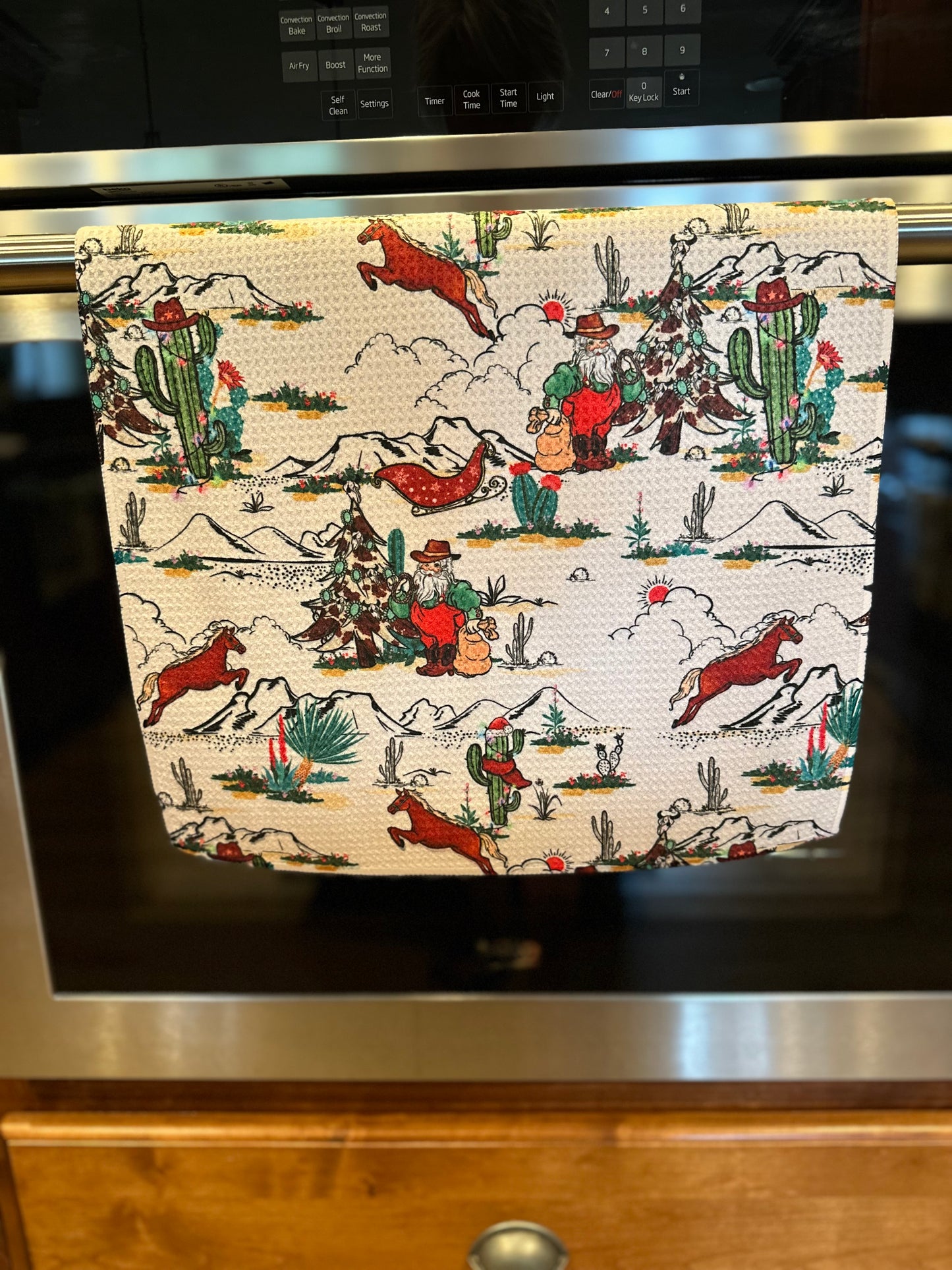Vintage Western Christmas Waffle Kitchen Towel