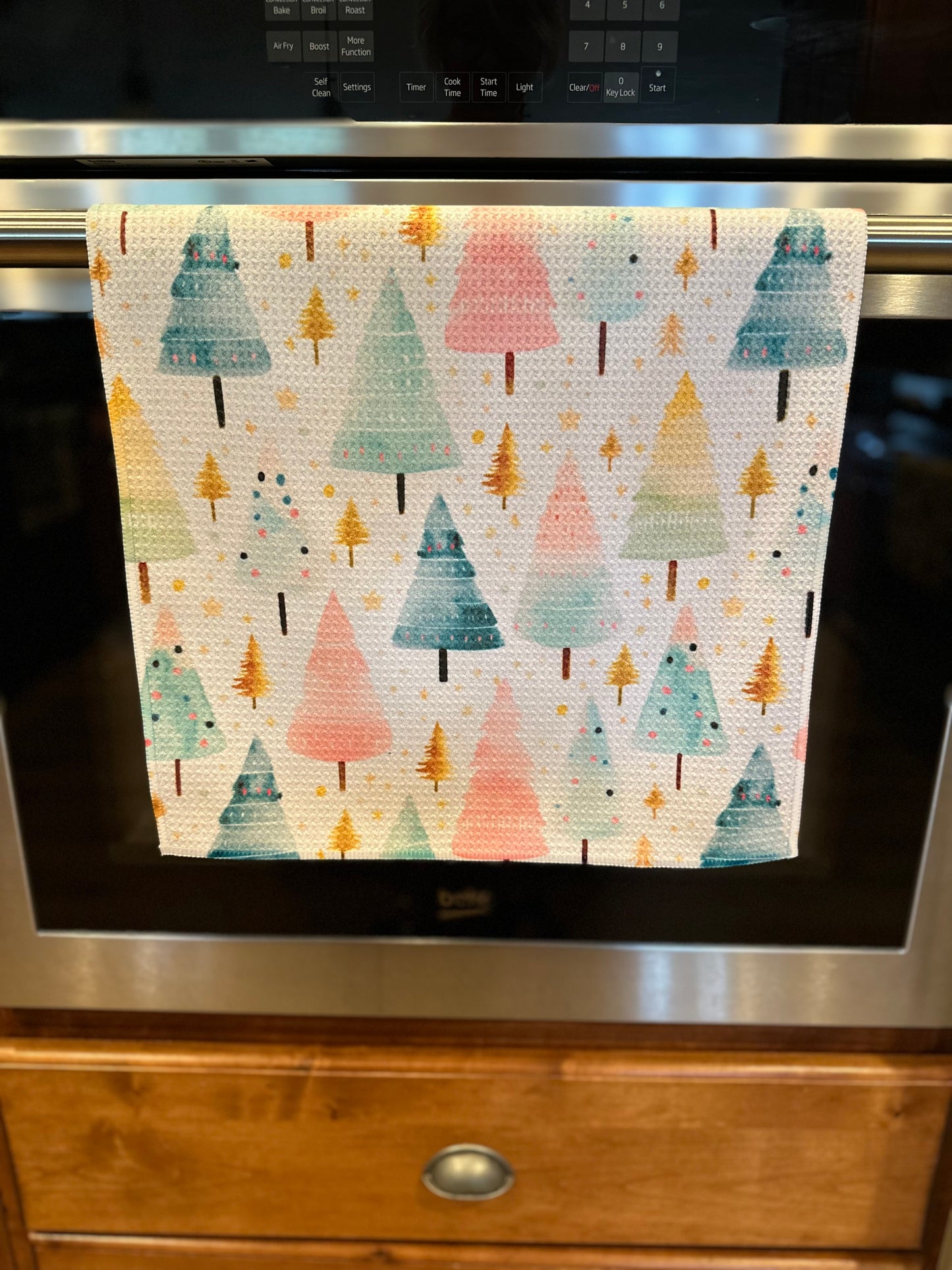 Watercolor Christmas Tree Waffle Kitchen Towel