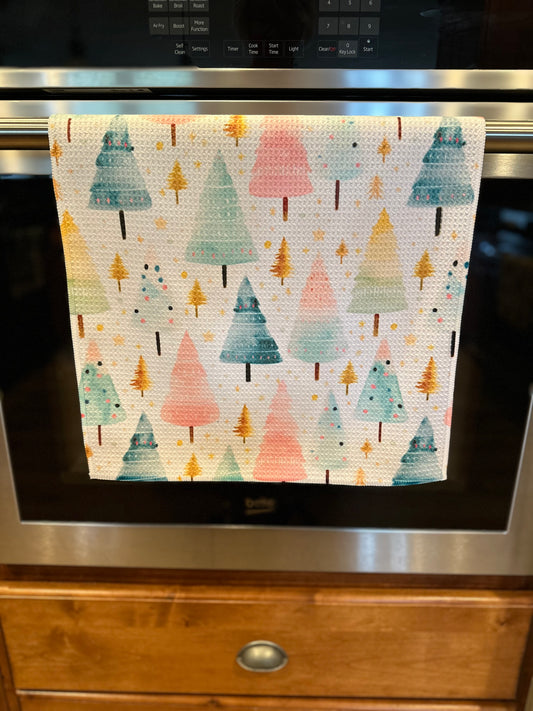 Watercolor Christmas Tree Waffle Kitchen Towel