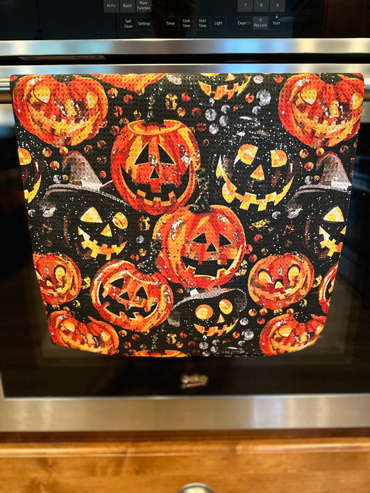 Spooky Pumpkins Waffle Kitchen Towel