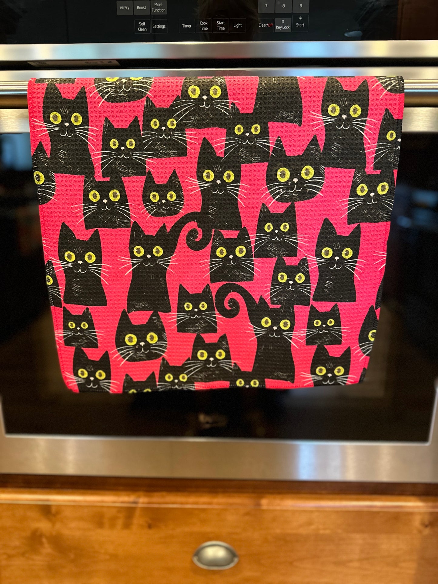 Black Cat Waffle Kitchen Towel