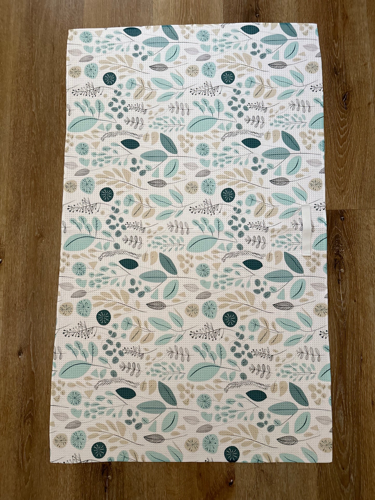 Teal Leaves Waffle Hair towel