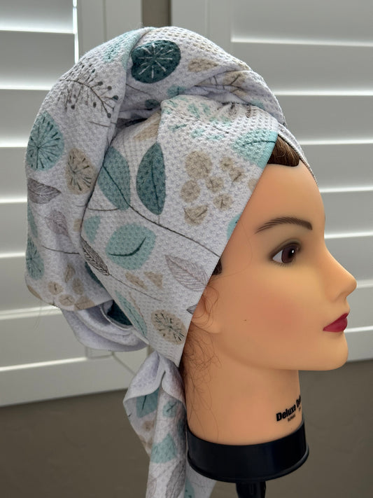 Teal Leaves Waffle Hair towel